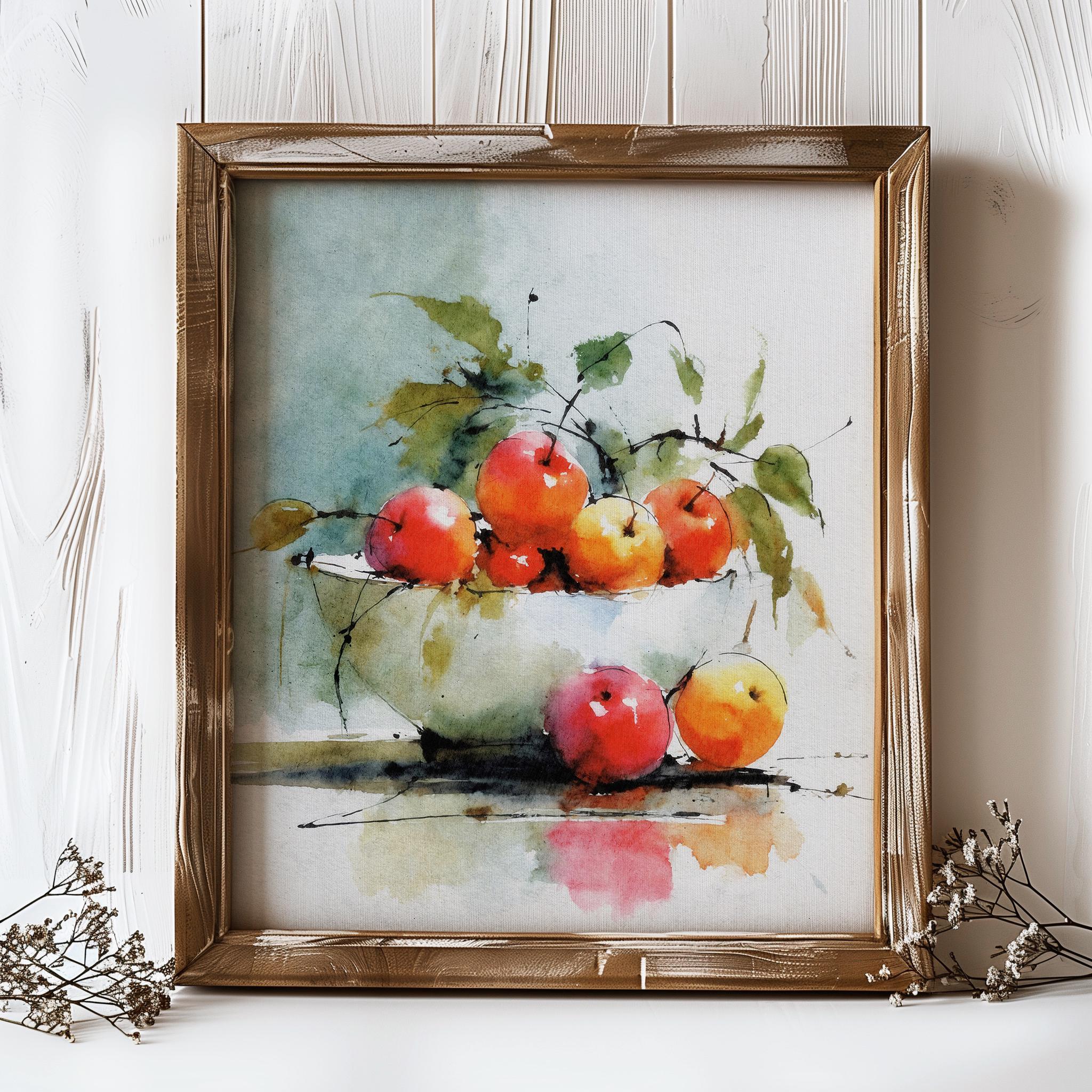 Apple Watercolor Print Fruits Painting Kitchen Wall Art Still Life ...