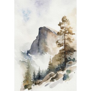 Yosemite Painting National Park Art Print Pine Trees Art California Landscape Mountains Wall Art