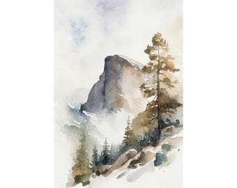 Yosemite Painting National Park Art Print Pine Trees Art California Landscape Mountains Wall Art