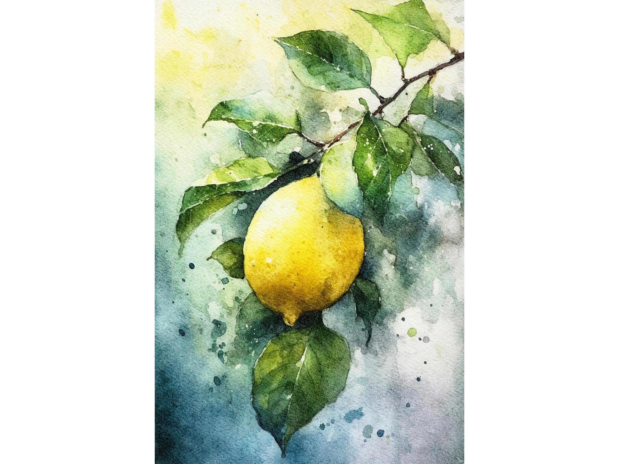 レモンの木の絵画 フルーツ 水彩画 レモン アートプリント キッチン