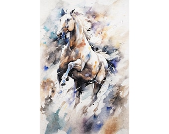 Wild Horse Watercolor Art Print: Running Horse Painting