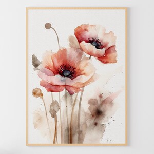 Papaver bloemen aquarel wilde bloemen Art Print bloemen muur kunst rode klaprozen poster