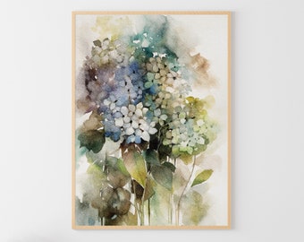 Hydrangea Painting Floral Watercolor Flowers Art Print Botanical Wall Art Large Floral Watercolor