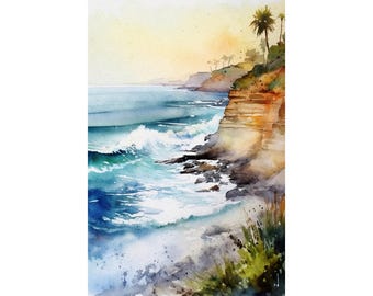 Laguna Beach Watercolor Art Print: California Seascape Poster