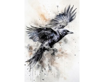 ワタリガラスの水彩画プリント｜鳥好きへのギフト｜Edswatercolours