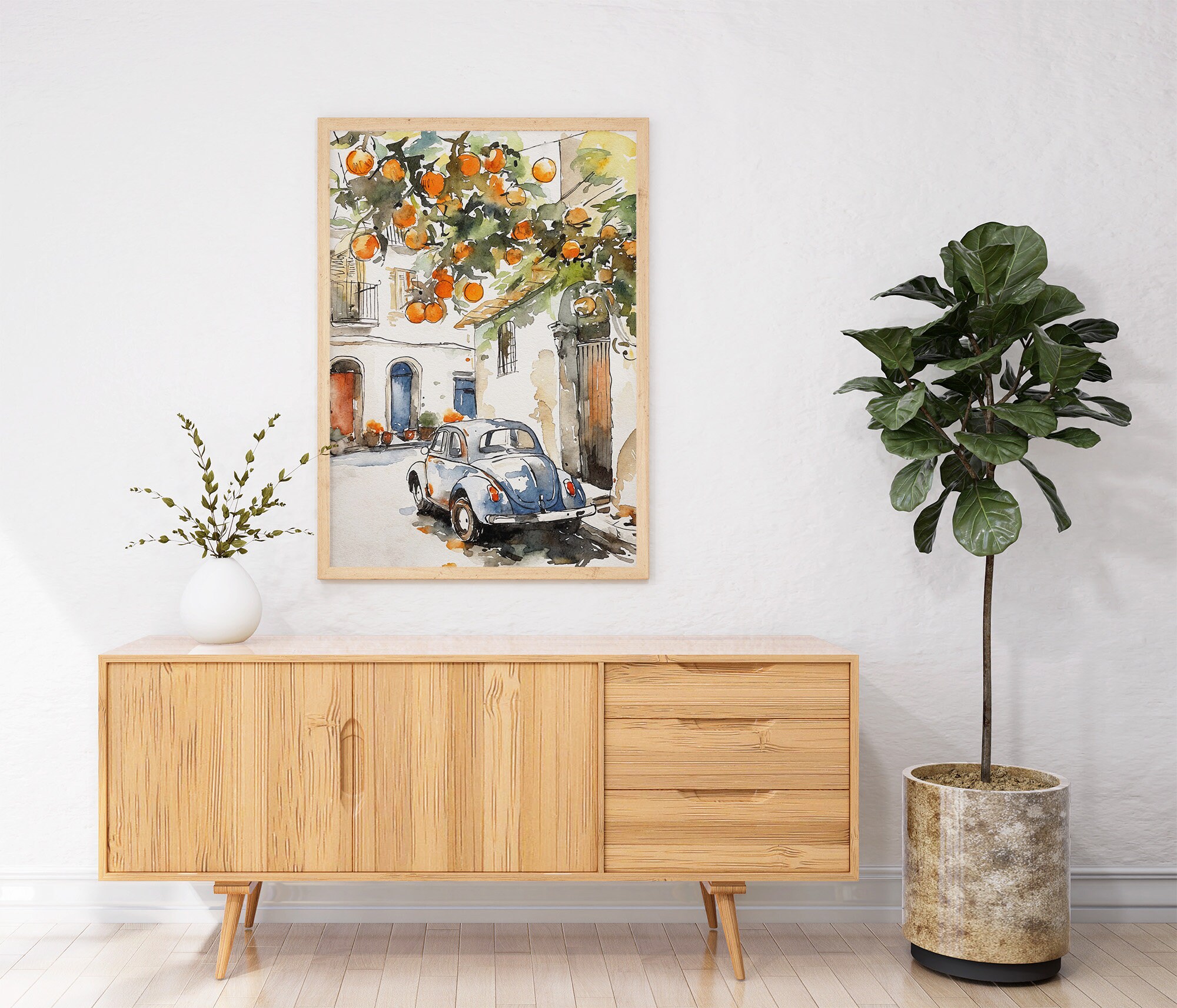 Amalfi Coast Print: Fiat 500, Orange Tree, Italian Street