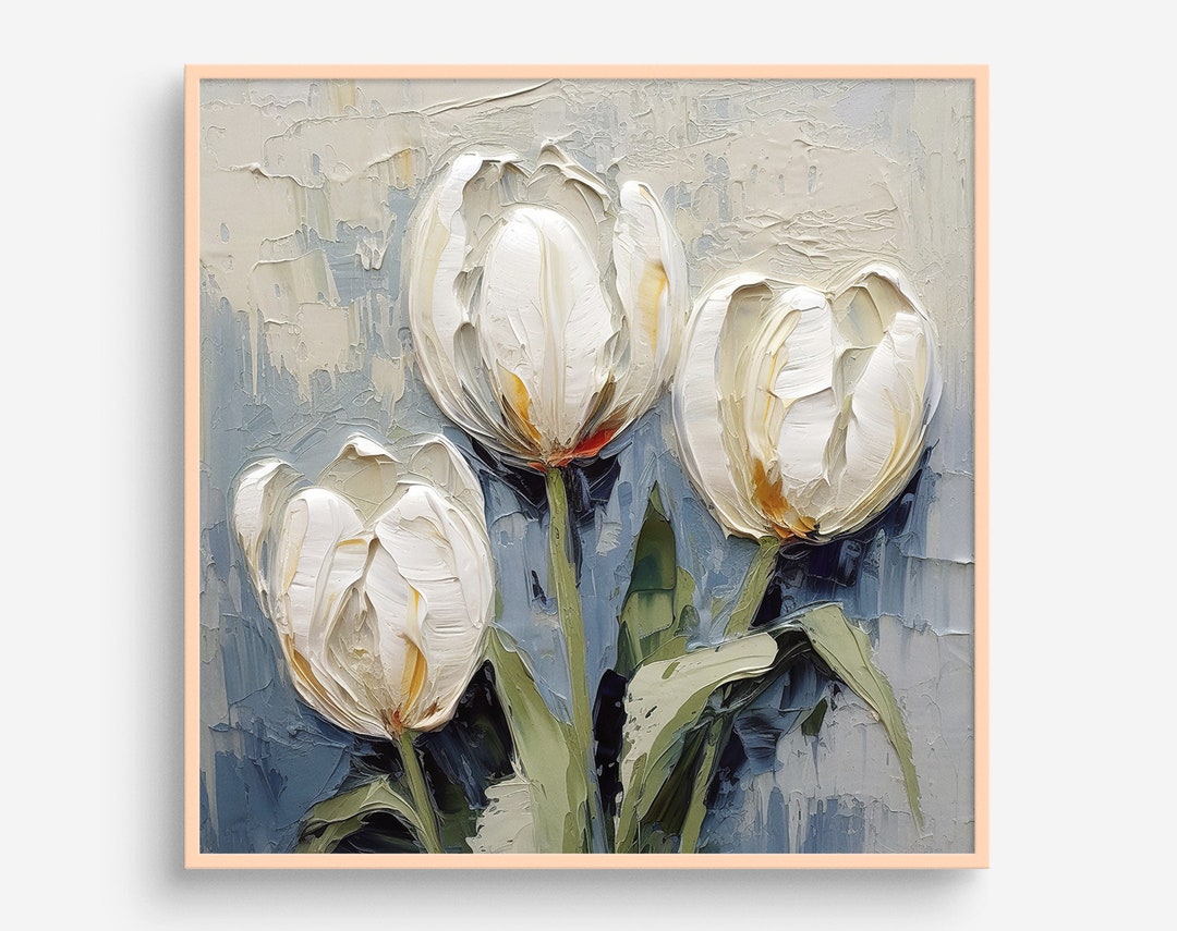 Tulips Oil Painting Flowers Artwork Floral Wall Art White Tulips PRINT ...