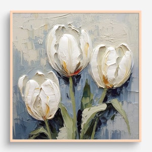 Tulips Oil Painting Flowers Artwork Floral Wall Art White Tulips PRINT from an oil painting