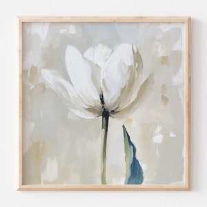 White Tulip Oil Painting Floral Wall Art Flowers Artwork Neutral Beige ...