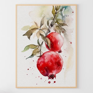 Pomegranate Watercolor Painting Botanical Art Print Kitchen Wall Art Fruits Poster