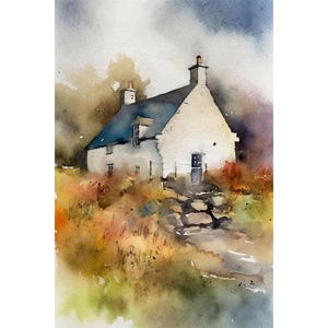 Scottish Cottage Painting Scotland Watercolor Scottish Landscape Old House Art Print