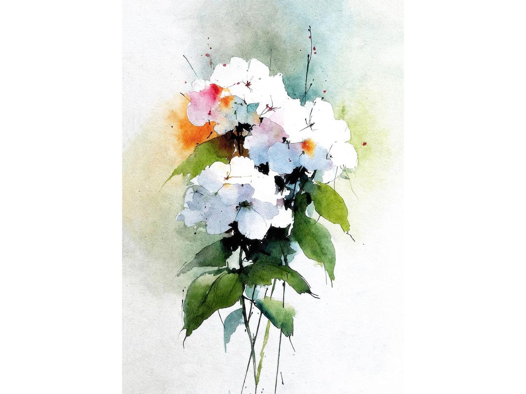 White Hydrangea Watercolor Print Flowers Painting Floral Wall Art ...