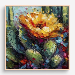 Cactus Flower Oil Painting Arizona Desert Artwork Floral Wall Art Blooming Cactus PRINT from an oil painting