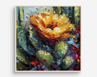 Cactus Flower Oil Painting Arizona Desert Artwork Floral Wall Art Blooming Cactus PRINT from an oil painting