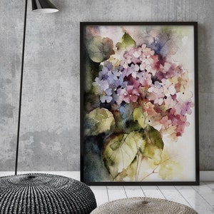 Hydrangea Painting Floral Watercolor Flowers Wall Art Botanical Art ...