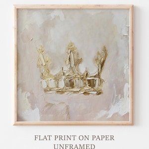 Prinzessinnen Krone Öl Druck Gold Krone Gemälde Neutral Girly Wohnung Wand Kunst Beige Gold DRUCK von einem original Ölgemälde