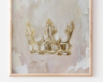Princess Crown Oil Print Gold Crown Painting Neutral Girly Apartment Wall Art Beige Gold PRINT from an original oil painting