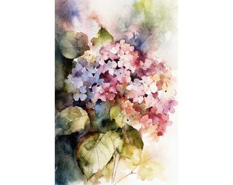 Hydrangea Painting Floral Watercolor Flowers Wall Art Botanical Art Print