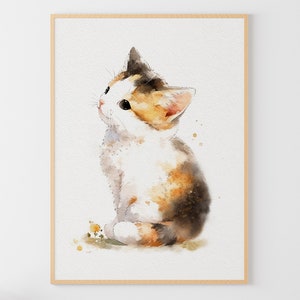 Glückskatze Malerei Kätzchen Aquarell Druck Süße Kitty Kunstwerk Baby Zimmer Poster Kinderzimmer Wandkunst