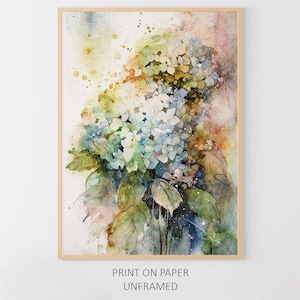 Hydrangea Watercolor Floral Painting Flowers Wall Art Botanical Art Print Neutral Large Watercolor Print
