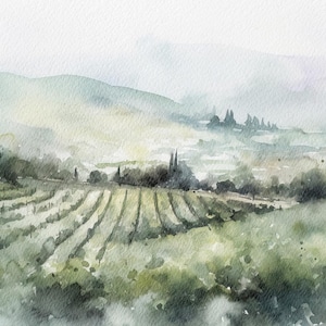 Napa Valley Watercolor Landscape California Painting Vineyard Art Print America Travel Poster image 1