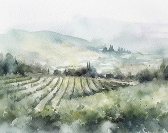 Napa Valley Watercolor Landscape California Painting Vineyard Art Print America Travel Poster