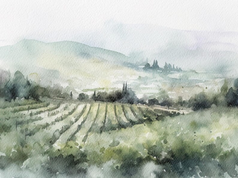 Napa Valley Watercolor Landscape California Painting Vineyard Art Print America Travel Poster image 1