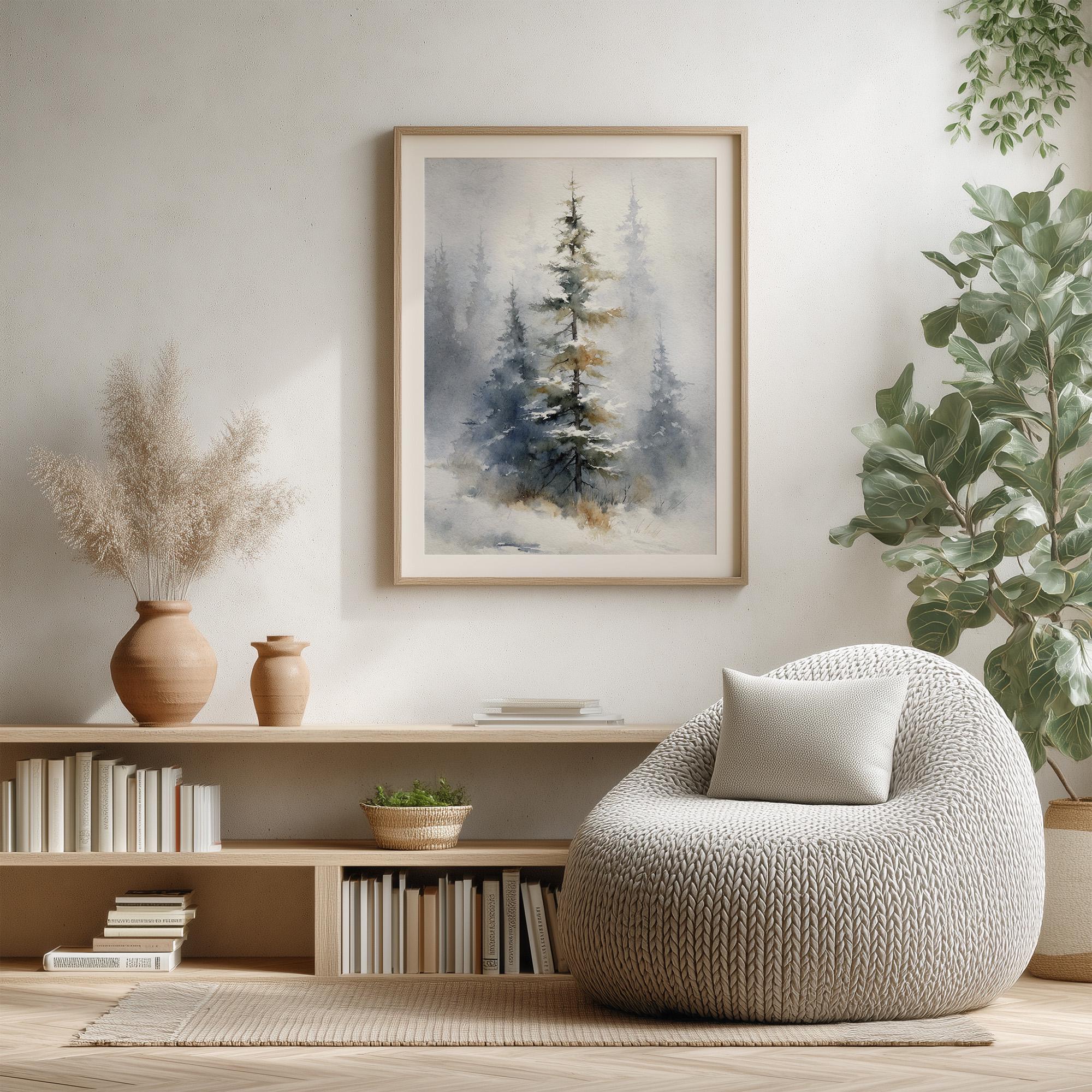 Pine Tree Watercolor Art Print Forest Painting Snowy Landscape - Etsy