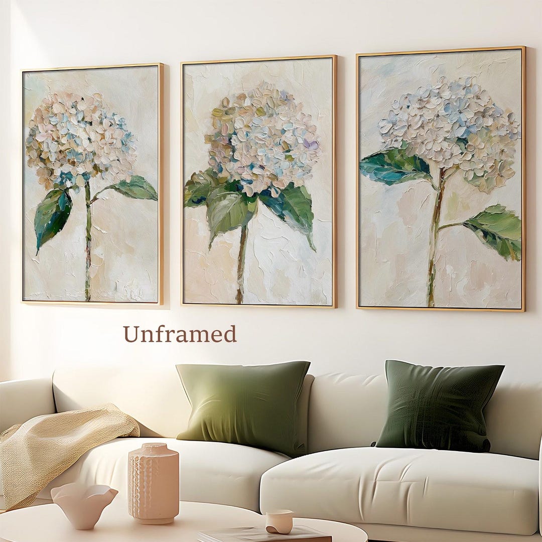 Hydrangea Set of 3 Oil Paintings Floral Wall Art Flowers Artwork ...