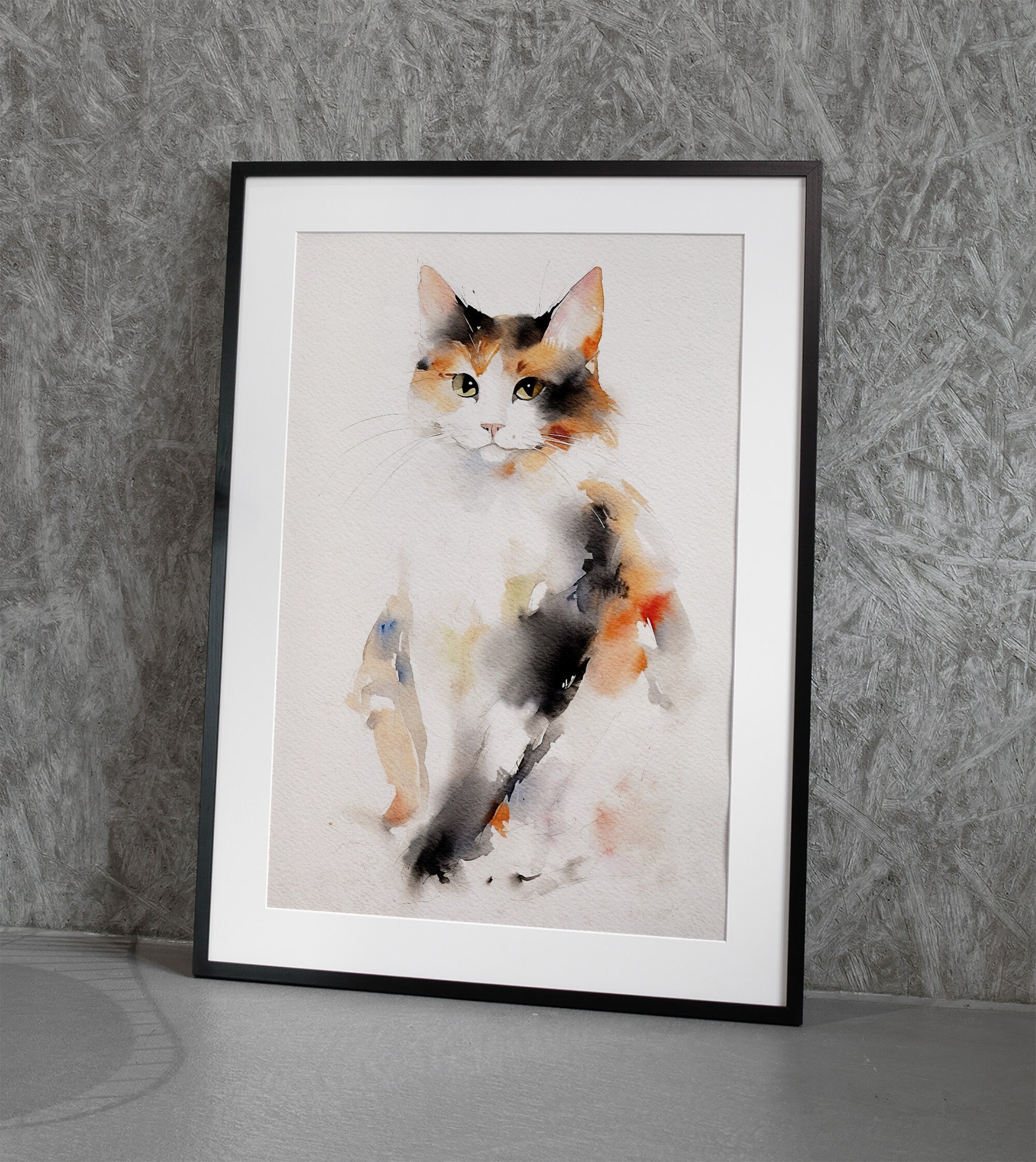動物画、ペット画(本格水彩画) 三毛猫の水彩画：動物アートプリント - Etsy 日本
