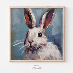 Rabbit Oil Painting Animals Artwork Bunny Wall Art White Rabbit PRINT from an oil painting