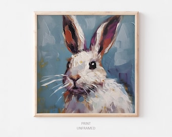 White Rabbit Giclee Print: Bunny Oil Painting Art