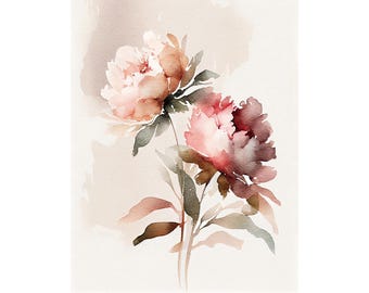 Peony Watercolor Print Flowers Painting Floral Wall Art Botanical Wall Decor