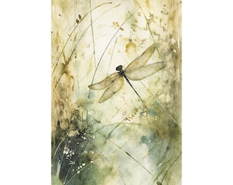 Dragonfly Watercolor Art Print: Botanical Insect Poster