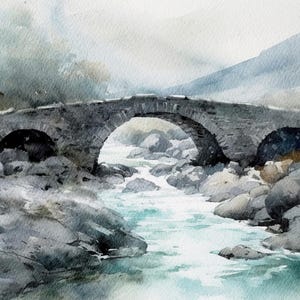 Scotland Painting Watercolor Isle of Skye Art Print Old Bridge Art Scottish Landscape