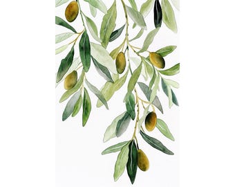 Olive Branch Watercolor Painting Neutral Botanical Art Print Kitchen Wall Art Olive Tree Poster