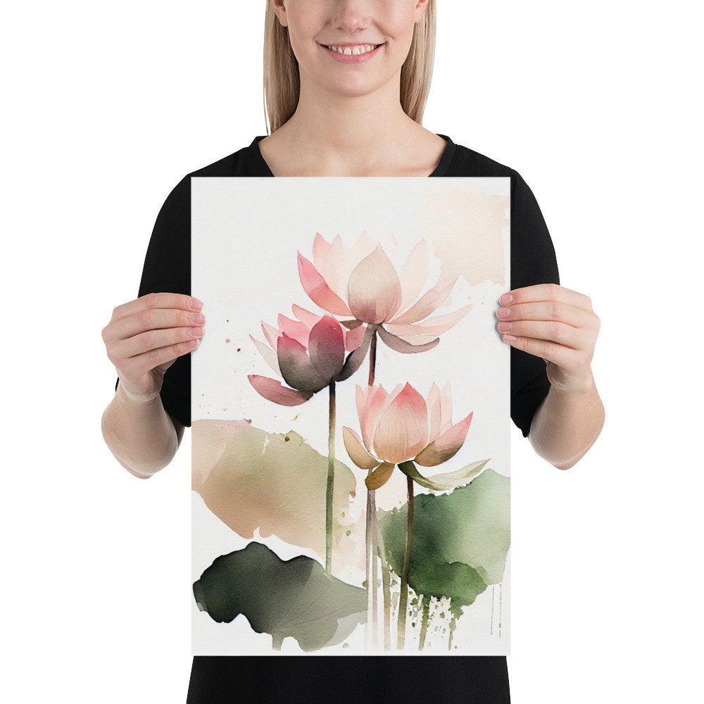 Water Lilies Painting Pink Lotus Watercolor Floral Art Print Flowers ...