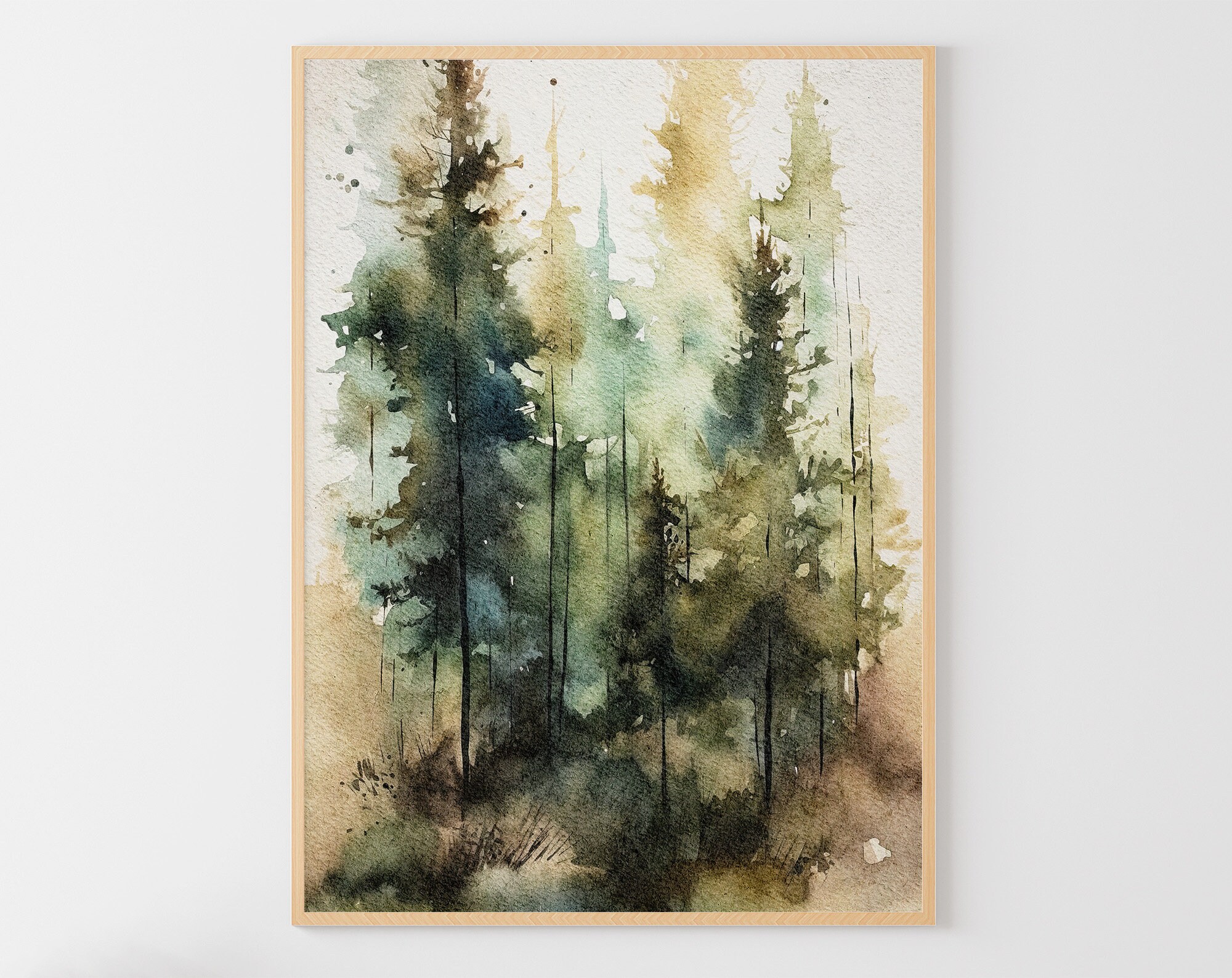 Pine Forest Painting Landscape Watercolor Pine Trees Art Print Misty pine-forest-painting-landscape-watercolor-pine-trees-art-print-misty