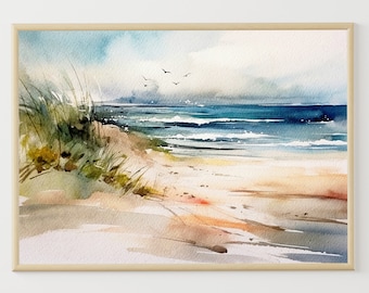 Sand Beach Painting Seascape Watercolor Dune Beach Art Print Ocean Beach Wall Art