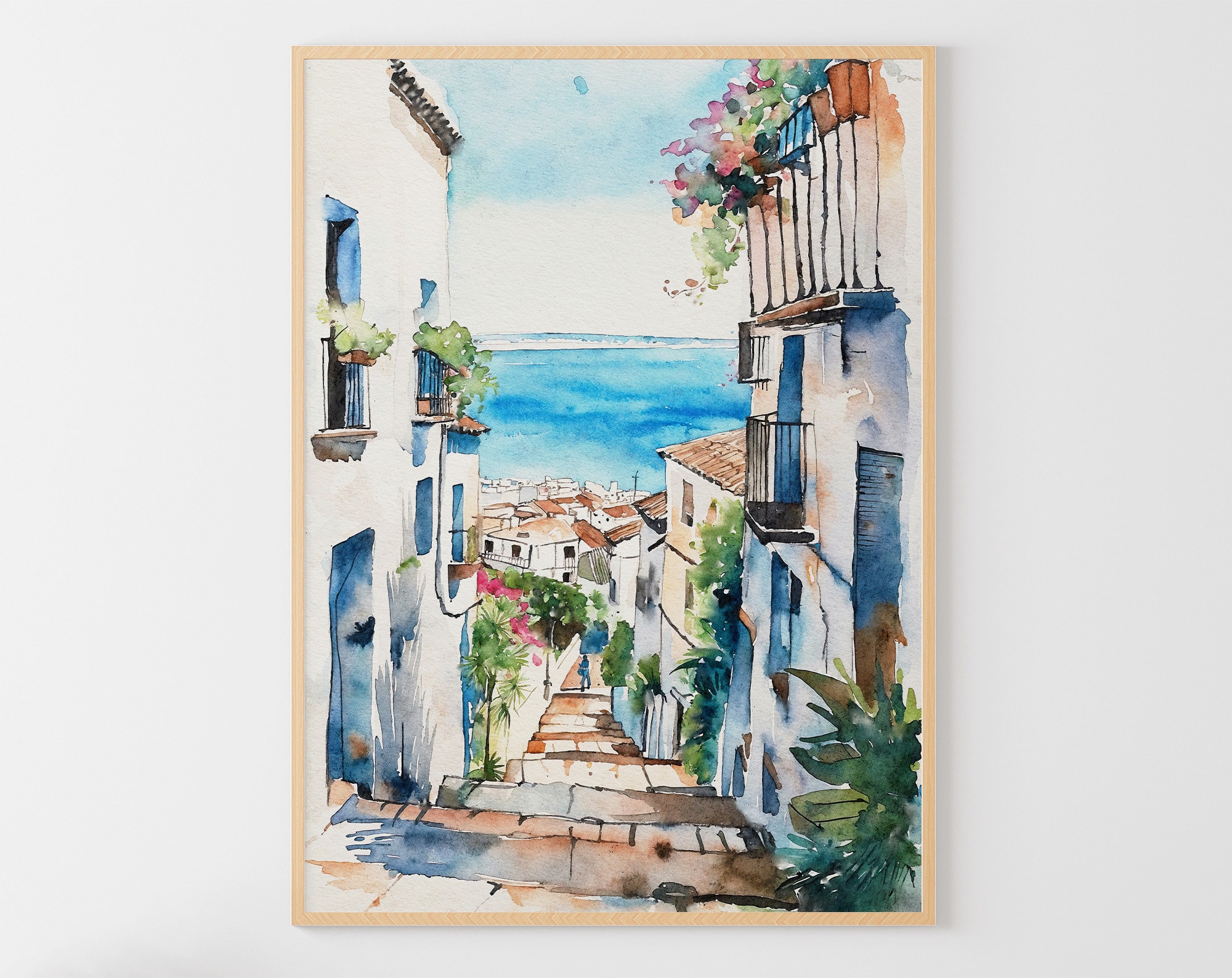 Sicily Coastal Street Watercolor Painting: Italian Art Print - Etsy
