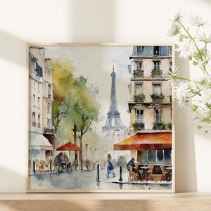 Akvarellkonsttryck i Paris stadsbild: Eiffeltornets caféscen bild 9