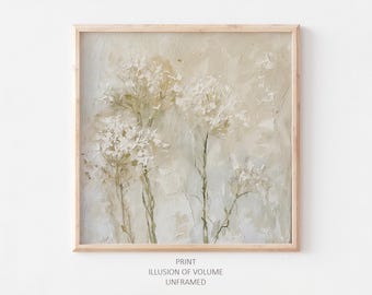 Queen Anne's Lace Print: Beige Floral Meadow Wall Art