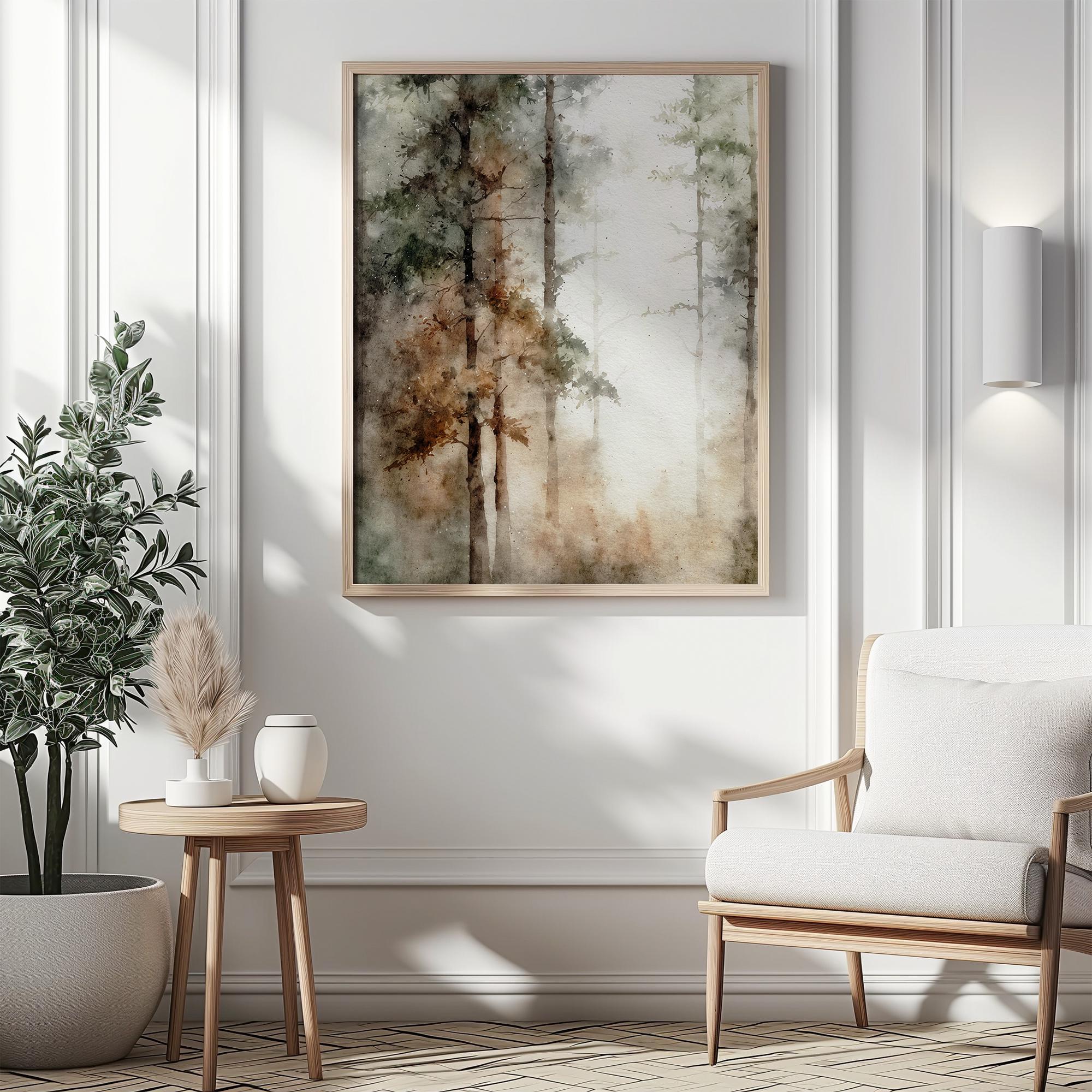 Misty Forest Watercolor Print Pine Tree Painting Calming Wall Art ...
