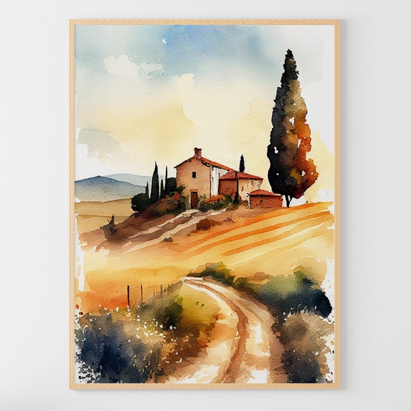 Tuscany Painting Italian Landscape Farmhouse Watercolor Art Print Italian Countryside Poster