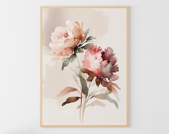 Peony Watercolor Painting Floral Wall Art Flowers Art Print Pink Peony Poster Botanical Giclee Print