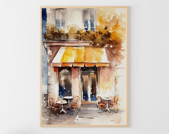 Paris Cafe Painting French Cityscape French Cafe Watercolor Street Cafe Art Print