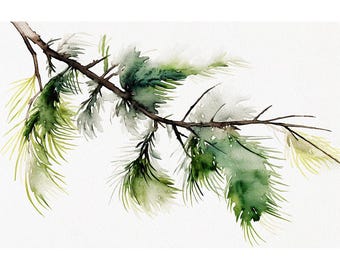 Pine Tree Branch Watercolor Painting Pine Poster Woodland Plants Art Print Greenery Wall Art Evergreen Artwork