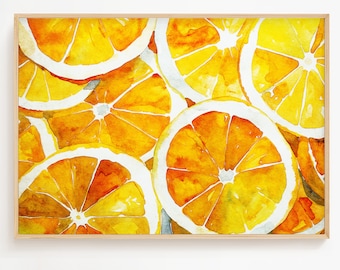 Orange Slices Watercolor Art Print Fruits Painting Kitchen Wall Art Citrus Poster