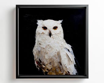 White Owl Painting Bird Wall Art Wildlife Art Print From an Original Impasto Oil Painting