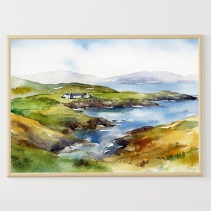 Irish Painting Ring Of Kerry Watercolor Print Ireland Landscape Cottage Artwork Farmhouse Wall Art